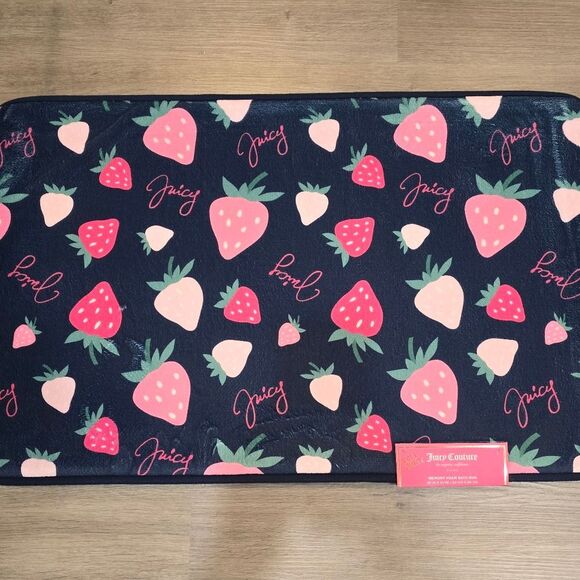 Juicy Couture Home Signature Logo Strawberries Memory Foam Bath Rug - Picture 3 of 6